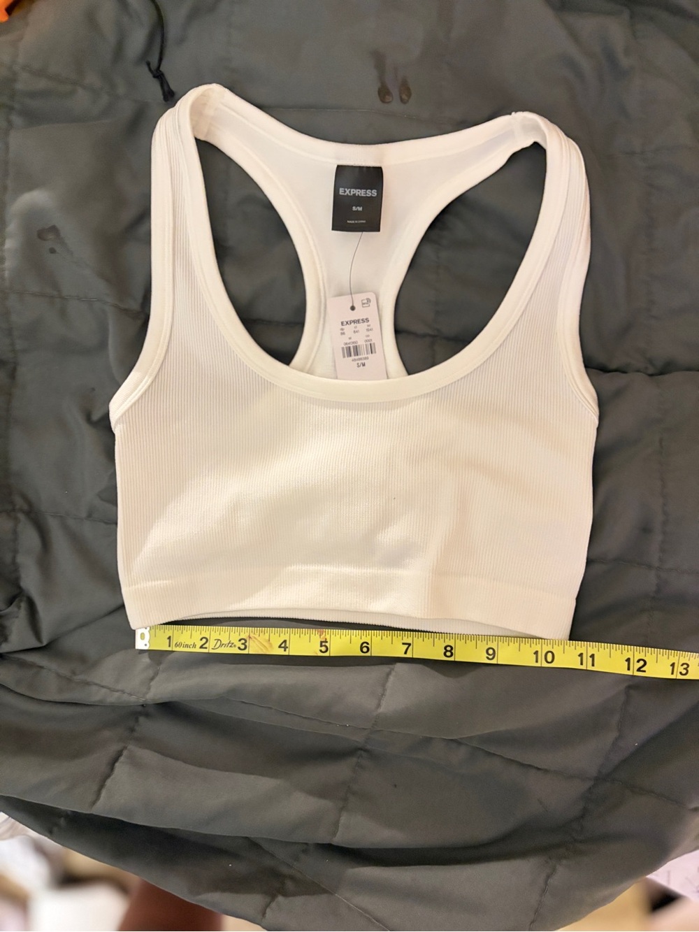 Express White Ribbed Racerback Sports Bra Crop - Picture 2 of 5